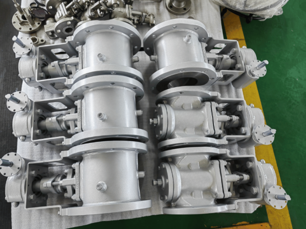 Industrial plug valves ready for assembly in manufacturing workshop