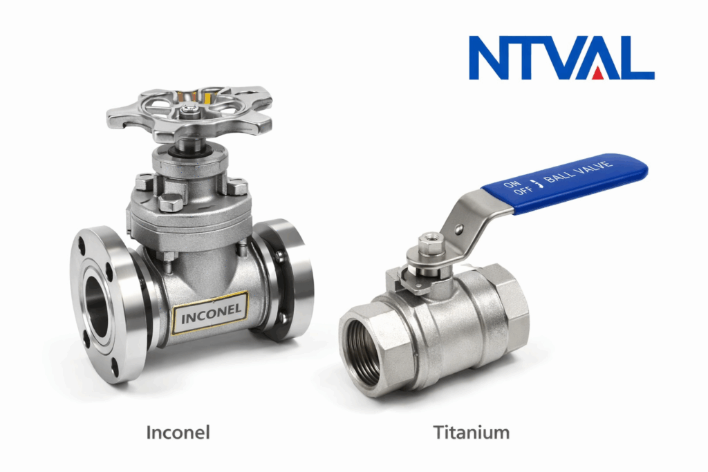 Side-by-side comparison of Inconel and Titanium industrial valves highlighting structural differences for material selection.