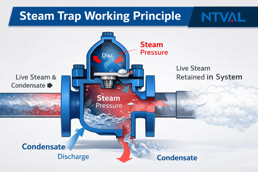 steam trap working principle diagram showing condensate removal in steam system
