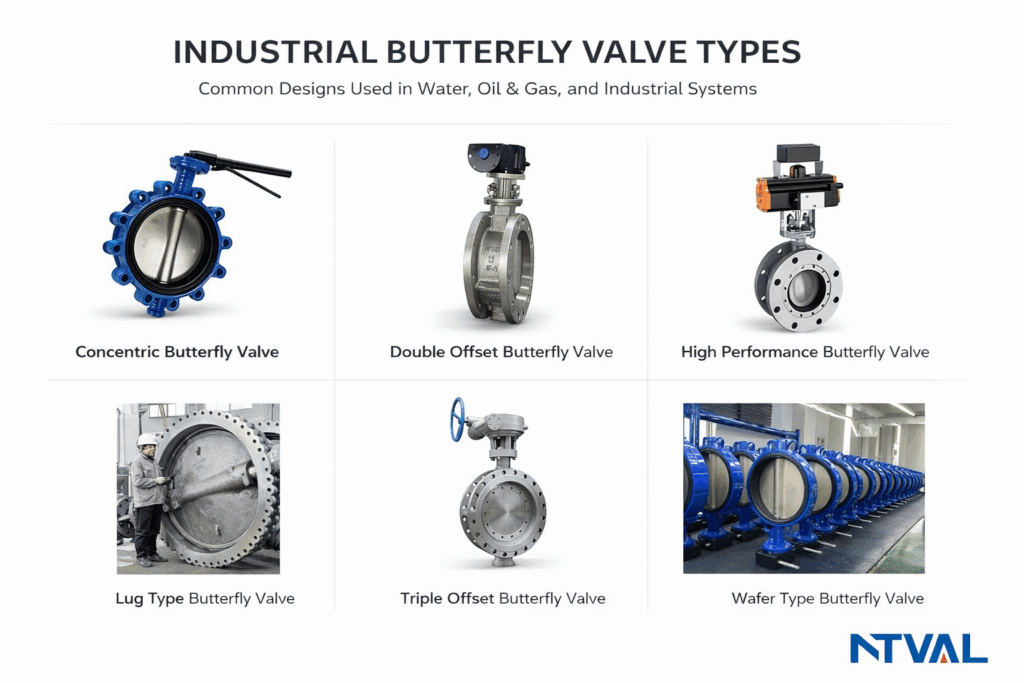industrial butterfly valve types including wafer lug concentric double offset triple offset butterfly valves